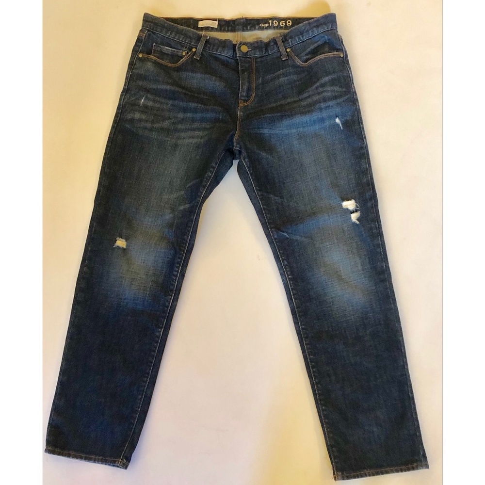GAP 1969 Destructed Dark Wash Sexy Boyfriend Jeans